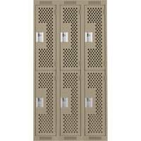 Clean Line Lockers, 2 -tier, Bank of 3, 36" x 12" x 72", Steel, Beige, Rivet (Assembled), Perforated Nia-Chem Ltd.