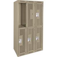 Clean Line Lockers, 2 -tier, Bank of 3, 36" x 12" x 72", Steel, Beige, Rivet (Assembled), Perforated Nia-Chem Ltd.