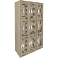 Casiers Clean Line, 3 niveaux, Bloc de 3, 36" x 12" x 72", Acier, Beige, Rivet (assembl&eacute;), Perfor&eacute; Nia-Chem Ltd.