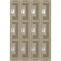 Casiers Clean Line, 3 niveaux, Bloc de 4, 48" x 12" x 72", Acier, Beige, Rivet (assembl&eacute;), Perfor&eacute; Nia-Chem Ltd.