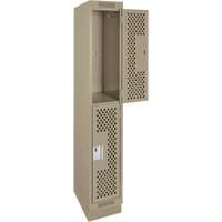 Clean Line Lockers, 2 -tier, 12" x 15" x 76", Steel, Beige, Rivet (Assembled), Perforated Nia-Chem Ltd.