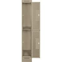 Clean Line Lockers, 2 -tier, 12" x 15" x 76", Steel, Beige, Rivet (Assembled), Perforated Nia-Chem Ltd.
