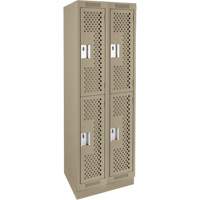 Clean Line Lockers, 2 -tier, Bank of 2, 24" x 15" x 76", Steel, Beige, Rivet (Assembled), Perforated Nia-Chem Ltd.