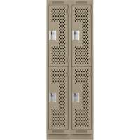 Clean Line Lockers, 2 -tier, Bank of 2, 24" x 15" x 76", Steel, Beige, Rivet (Assembled), Perforated Nia-Chem Ltd.