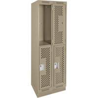 Clean Line Lockers, 2 -tier, Bank of 2, 24" x 15" x 76", Steel, Beige, Rivet (Assembled), Perforated Nia-Chem Ltd.