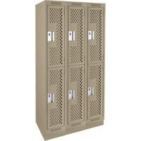 Clean Line Lockers, 2 -tier, Bank of 3, 36" x 15" x 76", Steel, Beige, Rivet (Assembled), Perforated Nia-Chem Ltd.