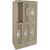 Clean Line Lockers, 2 -tier, Bank of 3, 36" x 15" x 76", Steel, Beige, Rivet (Assembled), Perforated Nia-Chem Ltd.