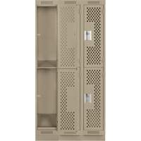 Clean Line Lockers, 2 -tier, Bank of 3, 36" x 15" x 76", Steel, Beige, Rivet (Assembled), Perforated Nia-Chem Ltd.