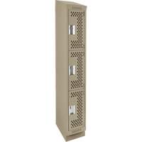 Clean Line Lockers, 3 -tier, 12" x 18" x 82", Steel, Beige, Rivet (Assembled), Perforated Nia-Chem Ltd.