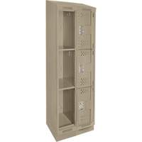 Casiers Clean Line, 3 niveaux, Bloc de 2, 24" x 18" x 82", Acier, Beige, Rivet (assembl&eacute;), Perfor&eacute; Nia-Chem Ltd.