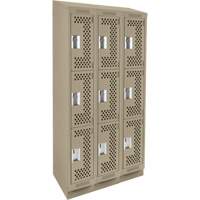 Clean Line Lockers, 3 -tier, Bank of 3, 36" x 18" x 82", Steel, Beige, Rivet (Assembled), Perforated Nia-Chem Ltd.