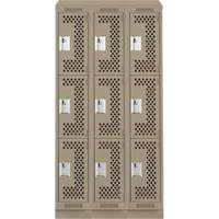 Clean Line Lockers, 3 -tier, Bank of 3, 36" x 18" x 82", Steel, Beige, Rivet (Assembled), Perforated Nia-Chem Ltd.