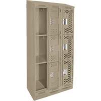 Clean Line Lockers, 3 -tier, Bank of 3, 36" x 18" x 82", Steel, Beige, Rivet (Assembled), Perforated Nia-Chem Ltd.