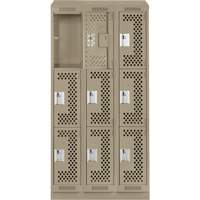 Clean Line Lockers, 3 -tier, Bank of 3, 36" x 18" x 82", Steel, Beige, Rivet (Assembled), Perforated Nia-Chem Ltd.
