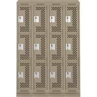 Clean Line Lockers, 3 -tier, Bank of 4, 48" x 18" x 82", Steel, Beige, Rivet (Assembled), Perforated Nia-Chem Ltd.
