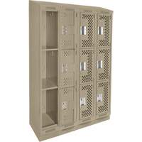 Clean Line Lockers, 3 -tier, Bank of 4, 48" x 18" x 82", Steel, Beige, Rivet (Assembled), Perforated Nia-Chem Ltd.