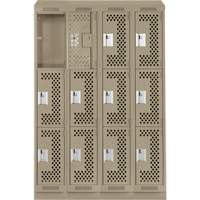 Clean Line Lockers, 3 -tier, Bank of 4, 48" x 18" x 82", Steel, Beige, Rivet (Assembled), Perforated Nia-Chem Ltd.