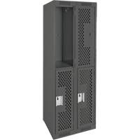 Clean Line Lockers, 2 -tier, Bank of 2, 24" x 12" x 72", Steel, Charcoal, Rivet (Assembled), Perforated Nia-Chem Ltd.
