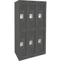 Clean Line Lockers, 2 -tier, Bank of 3, 36" x 12" x 72", Steel, Charcoal, Rivet (Assembled), Perforated Nia-Chem Ltd.