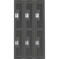 Clean Line Lockers, 2 -tier, Bank of 3, 36" x 12" x 72", Steel, Charcoal, Rivet (Assembled), Perforated Nia-Chem Ltd.