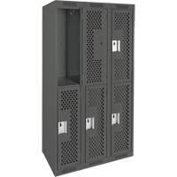 Clean Line Lockers, 2 -tier, Bank of 3, 36" x 12" x 72", Steel, Charcoal, Rivet (Assembled), Perforated Nia-Chem Ltd.