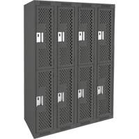 Clean Line Lockers, 2 -tier, Bank of 4, 48" x 12" x 72", Steel, Charcoal, Rivet (Assembled), Perforated Nia-Chem Ltd.