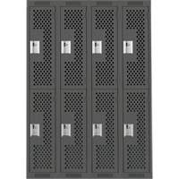 Clean Line Lockers, 2 -tier, Bank of 4, 48" x 12" x 72", Steel, Charcoal, Rivet (Assembled), Perforated Nia-Chem Ltd.