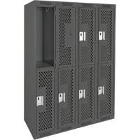Clean Line Lockers, 2 -tier, Bank of 4, 48" x 12" x 72", Steel, Charcoal, Rivet (Assembled), Perforated Nia-Chem Ltd.