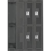 Clean Line Lockers, 2 -tier, Bank of 4, 48" x 12" x 72", Steel, Charcoal, Rivet (Assembled), Perforated Nia-Chem Ltd.
