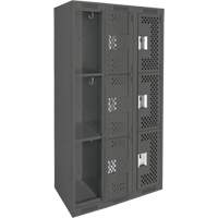Casiers Clean Line, 3 niveaux, Bloc de 3, 36" x 12" x 72", Acier, Charbon, Rivet (assembl&eacute;), Perfor&eacute; Nia-Chem Ltd.