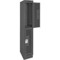 Clean Line Lockers, 2 -tier, 12" x 15" x 76", Steel, Charcoal, Rivet (Assembled), Perforated Nia-Chem Ltd.