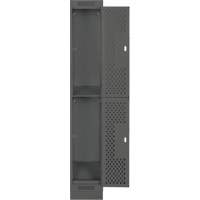 Clean Line Lockers, 2 -tier, 12" x 15" x 76", Steel, Charcoal, Rivet (Assembled), Perforated Nia-Chem Ltd.