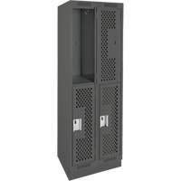 Clean Line Lockers, 2 -tier, Bank of 2, 24" x 15" x 76", Steel, Charcoal, Rivet (Assembled), Perforated Nia-Chem Ltd.