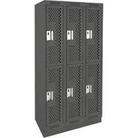 Clean Line Lockers, 2 -tier, Bank of 3, 36" x 15" x 76", Steel, Charcoal, Rivet (Assembled), Perforated Nia-Chem Ltd.