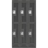 Clean Line Lockers, 2 -tier, Bank of 3, 36" x 15" x 76", Steel, Charcoal, Rivet (Assembled), Perforated Nia-Chem Ltd.