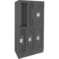 Clean Line Lockers, 2 -tier, Bank of 3, 36" x 15" x 76", Steel, Charcoal, Rivet (Assembled), Perforated Nia-Chem Ltd.