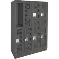Clean Line Lockers, 2 -tier, Bank of 4, 48" x 15" x 76", Steel, Charcoal, Rivet (Assembled), Perforated Nia-Chem Ltd.