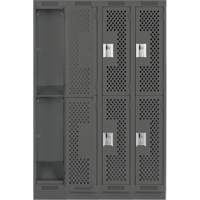 Clean Line Lockers, 2 -tier, Bank of 4, 48" x 15" x 76", Steel, Charcoal, Rivet (Assembled), Perforated Nia-Chem Ltd.