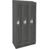 Clean Line Lockers, Bank of 3, 36" x 15" x 82", Steel, Charcoal, Rivet (Assembled), Perforated Nia-Chem Ltd.