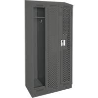 Clean Line Lockers, Bank of 3, 36" x 15" x 82", Steel, Charcoal, Rivet (Assembled), Perforated Nia-Chem Ltd.
