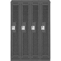 Clean Line Lockers, Bank of 4, 48" x 15" x 82", Steel, Charcoal, Rivet (Assembled), Perforated Nia-Chem Ltd.