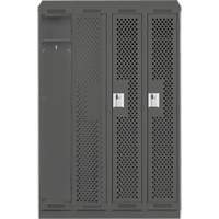 Clean Line Lockers, Bank of 4, 48" x 15" x 82", Steel, Charcoal, Rivet (Assembled), Perforated Nia-Chem Ltd.