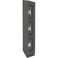 Clean Line Lockers, 3 -tier, 12" x 15" x 82", Steel, Charcoal, Rivet (Assembled), Perforated Nia-Chem Ltd.