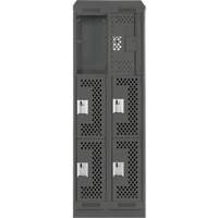 Clean Line Lockers, 3 -tier, Bank of 2, 24" x 18" x 82", Steel, Charcoal, Rivet (Assembled), Perforated Nia-Chem Ltd.