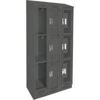 Clean Line Lockers, 3 -tier, Bank of 3, 36" x 18" x 82", Steel, Charcoal, Rivet (Assembled), Perforated Nia-Chem Ltd.