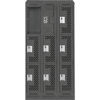 Clean Line Lockers, 3 -tier, Bank of 3, 36" x 18" x 82", Steel, Charcoal, Rivet (Assembled), Perforated Nia-Chem Ltd.