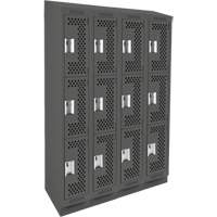 Clean Line Lockers, 3 -tier, Bank of 4, 48" x 18" x 82", Steel, Charcoal, Rivet (Assembled), Perforated Nia-Chem Ltd.