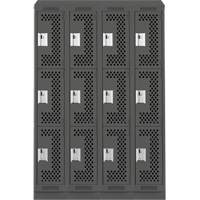 Clean Line Lockers, 3 -tier, Bank of 4, 48" x 18" x 82", Steel, Charcoal, Rivet (Assembled), Perforated Nia-Chem Ltd.