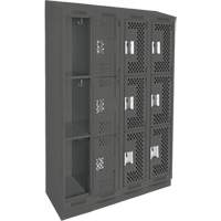 Clean Line Lockers, 3 -tier, Bank of 4, 48" x 18" x 82", Steel, Charcoal, Rivet (Assembled), Perforated Nia-Chem Ltd.