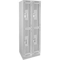 Clean Line Lockers, 2 -tier, Bank of 2, 24" x 15" x 76", Steel, Grey, Rivet (Assembled), Perforated Nia-Chem Ltd.